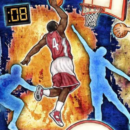 Quilting Treasures - Slam Dunk - Basketball Scene, Multi