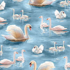 Quilting Treasures - Splendid Swans - Swans, Blue