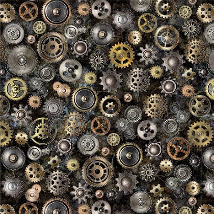 Quilting Treasures - Steampunk Adventures - Gears, Black