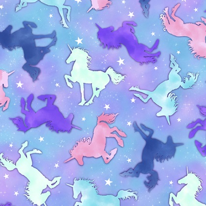 Quilting Treasures - Unicorn Mystique - Unicorn Silhouettes, Blue