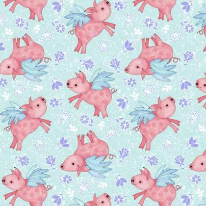 Quilting Treasures - When Pigs Fly - Flying Pigs Toss, Aqua