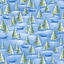 Quilting Treasures - Woodland Cuties - Pine Trees, Green/Blue