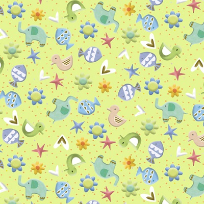 Quilting Treasurres - Lil' Sunshine - Animal Toss, Multi/Light.Green