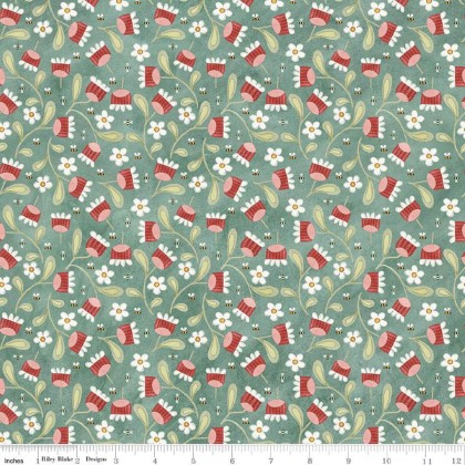 Riley Blake - Hop Hop Hooray - Blooms and Bees, Teal