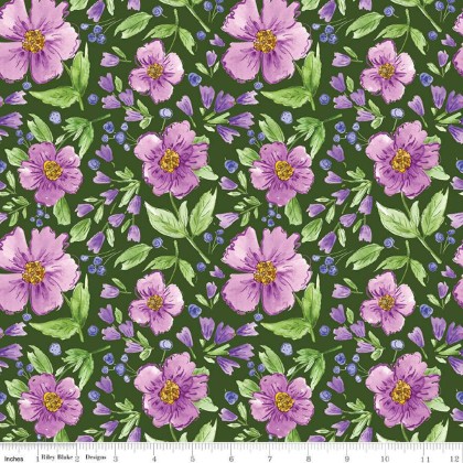 Riley Blake - Plum Petals - Plum Flowers, Green