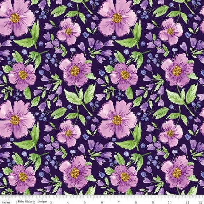 Riley Blake - Plum Petals - Plum Flowers, Purple