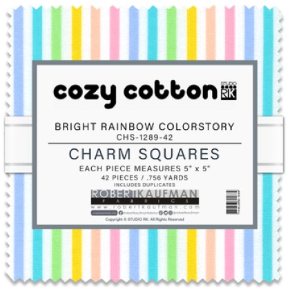 Robert Kaufman - Cozy Cotton Flannel - 5' Charm Squares - Bright Rainbow