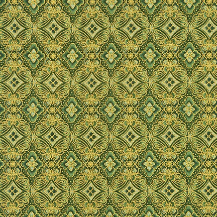 Robert Kaufman - Imperial Collection Metallic 15 - Trellis, Gold/Green