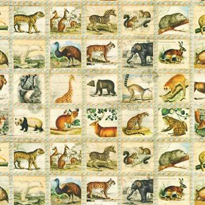 Robert Kaufman - Library of Rarities - Jungle Animals in Blocks, Vintage