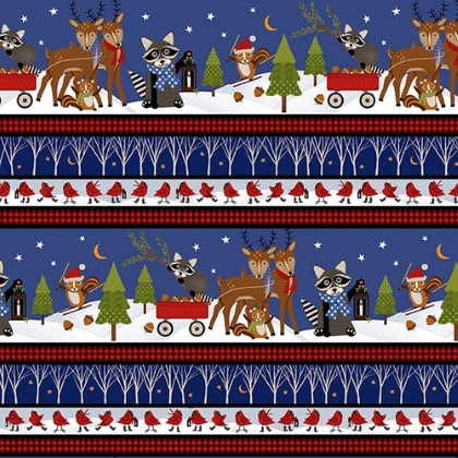 Studio E - A Day in The Woods - Border Stripe, Deep Blue