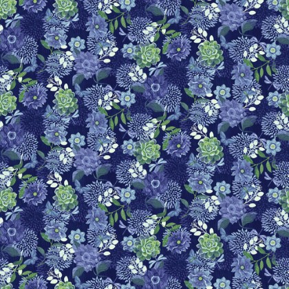 Studio E - Bella Blue Birds - Large Floral, Indigo