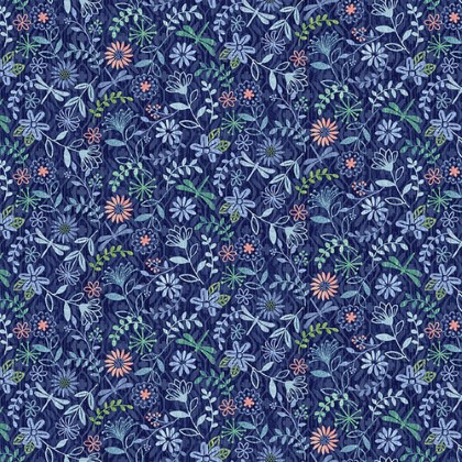 Studio E - Bella Blue Birds - Tiny Flowers, Indigo