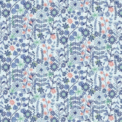 Studio E - Bella Blue Birds - Viney Floral, Light Blue