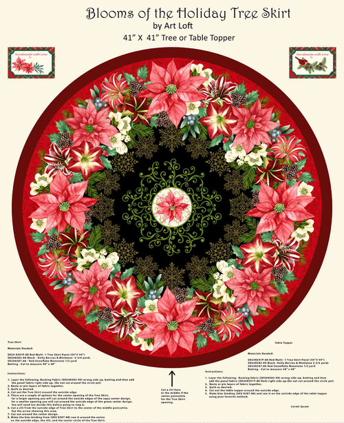 Studio E - Blooms Of The Holiday - 45' Tree Skirt Panel, Red