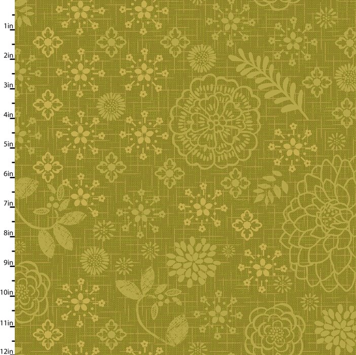 Studio E - Meadowlark - Floral Linen Tonal, Green