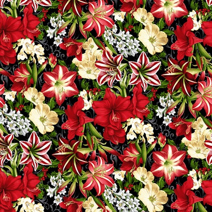 Studio E - 'Tis the Season - Main Floral Amarylis, Black