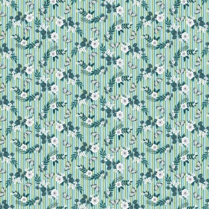 Studio E - Tropical Menagerie - Striped Floral, Aqua