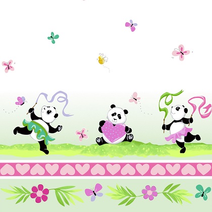 SusyBee - Panda Party - Double Border, Soft Green