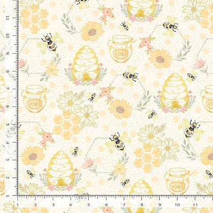 Timeless Treasures - Bee - Home Sweet Home - Quilting Bees, Cream