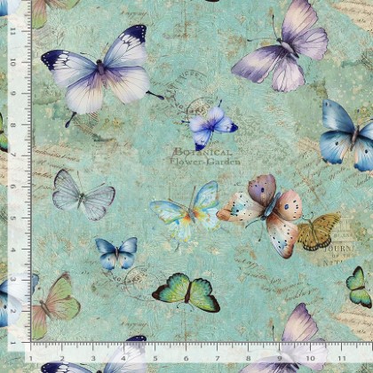 Timeless Treasures - Butterfly Dreams - Pretty Butterflies & Text, Green