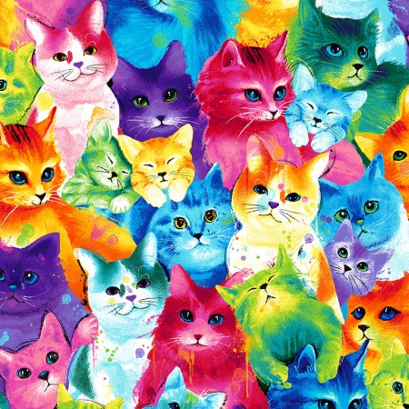 Timeless Treasures - Cats - Painted Bright Cats, Multi