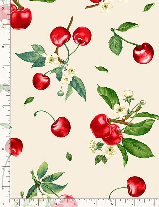 Timeless Treasures - Cherry Pie - Vintage Cherries & Flowers, Cream