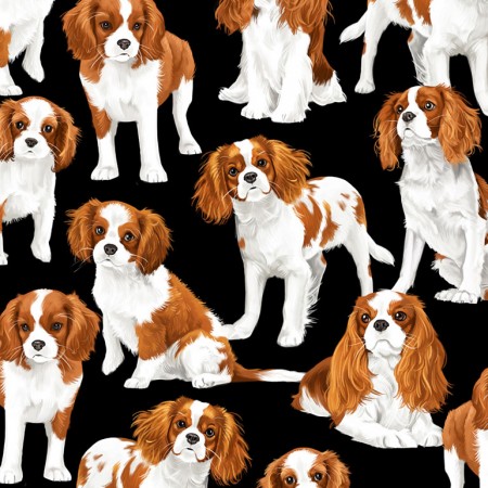 Timeless Treasures - Dogs - (GM) - Cavalier King Charles Spaniels, Black