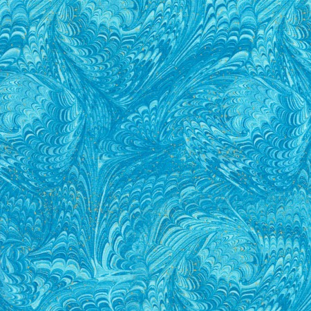 Timeless Treasures - Enchant - Metallic Feathers, Aqua