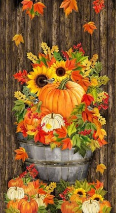 Timeless Treasures - Fall is in The Air - 24' Harvest Floral Metallic, Brown