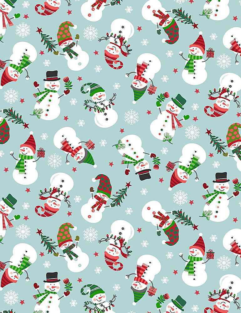 Timeless Treasures - Feeling Festive - Tossed Mini Snowmen, Blue