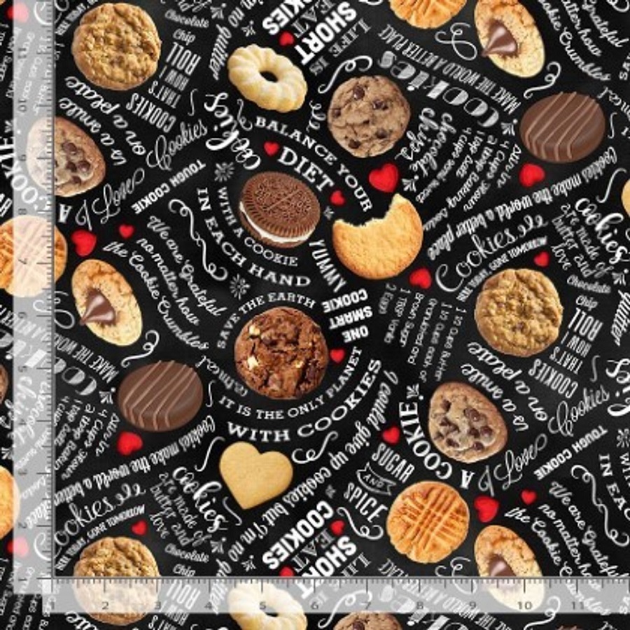 Timeless Treasures - Food - Smart Cookie Text, Black