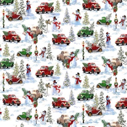 Timeless Treasures - Frosty Delights - Snowman & Trucks, White