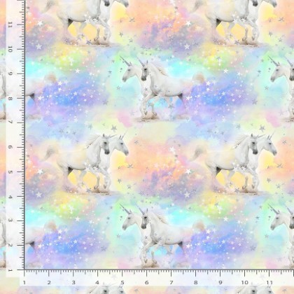 Timeless Treasures - Fun - Unicorns & Stars Metallic, Pastel