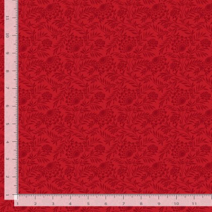 Timeless Treasures - Garden Redwork - Elegant Floral, Scarlet