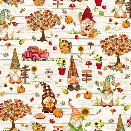 Timeless Treasures - Harvest - Gnomes Pumpkins & Apples, Cream