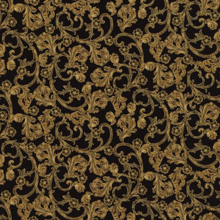 Timeless Treasures - Holiday - Gold Scroll, Black