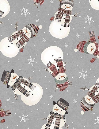 Timeless Treasures - Holiday - Tossed Snowmen & Snowflakes, Grey