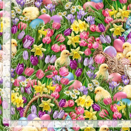 Timeless Treasures - Just Hatched - Chicks Easter Garden, Multi