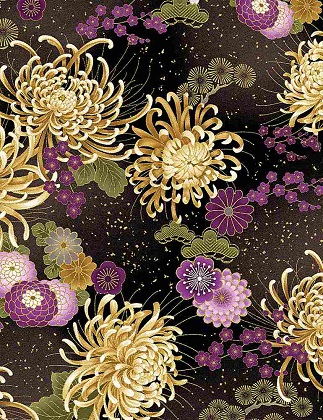 Timeless Treasures - Majestic - Japanese Purple Floral Medium, Black