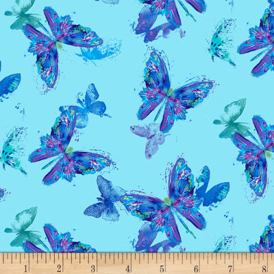 Timeless Treasures - Misty Digital - Butterfly, Turquoise