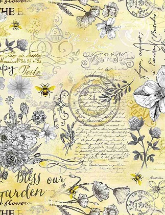 Timeless Treasures - Queen Bee - Old Fashioned Text, Honey