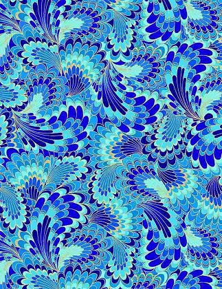 Timeless Treasures - Royal Plume - Abstract Cloisenne Feathers, Blue