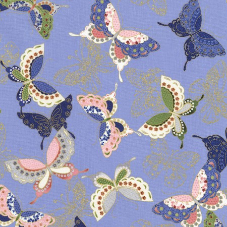 Timeless Treasures - Sakura - Quilted Butterflies, Blue