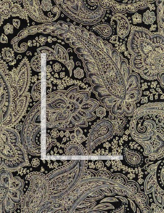 Timeless Treasures - Silver & Gold - Gold Metallic Paisley, Charcoal