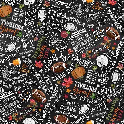 Timeless Treasures - Sports - Fall Football Chalkboard Text, Black