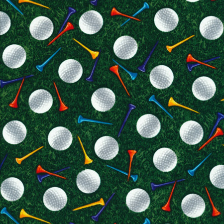 Timeless Treasures - Sports - Golf Balls & Tees on Grass, Green