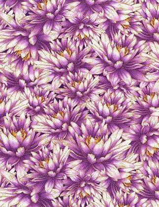 Timeless Treasures - Water Dance - Packed Water Lilies, Purple