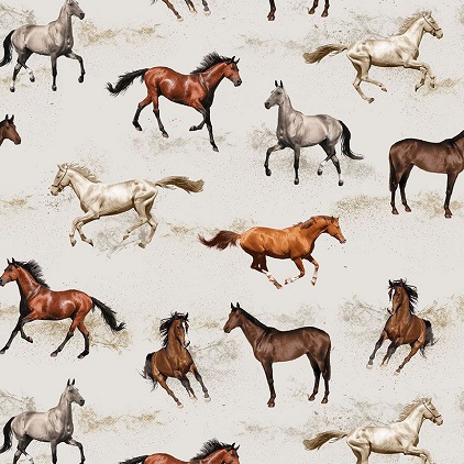 Timeless Treasures - Wild - Wild Horses Racing, Cream