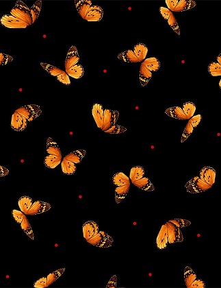 Timeless Treasures - Wild Poppy - (Butterfly) - Tossed Butterflies, Black