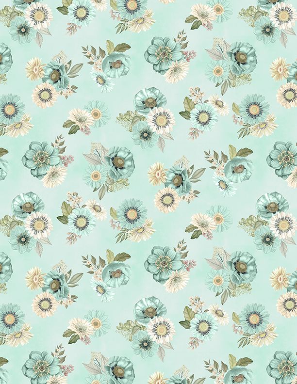 Wilmington Prints - Blissful - Floral Toss, Teal